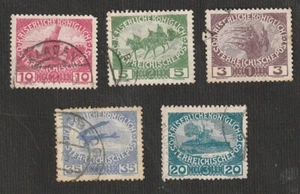 AUSTRIA SET COMPLETO, MOTIVI DI GUERRA, PRIMA GUERRA MONDIALE, 1915, MI. 180-184, USATO - Foto 1 di 1
