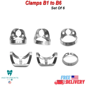 Reusable Dental Rubber Dam Clamp B1 to B6 Endodontic Clamps Pack of 6 Pieces - Picture 1 of 4