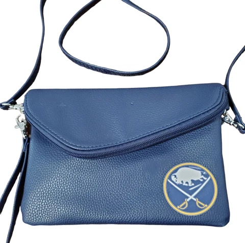 Buffalo Sabres Purse Fold Over Crossbody Purse Blue Little Earth 9x6 Never Used Cover