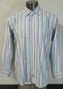 Mens Bugatchi Uomo Long Sleeve Button Front Shirt Size XL Paisley Blue White - Picture 1 of 9