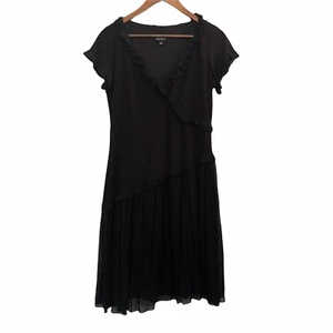 Adrianna Papell Womens Silk Blend Black Asymmetrical Ruffle Trim Midi Dress Sz 6 - Picture 1 of 8