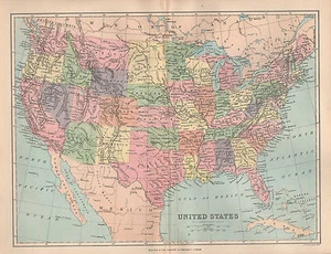 MAPA DE 1874 ~ ESTADOS UNIDOS ~ TEXAS NEVADA KANSAS FLORIDA NUEVA YORK MONTANA etc. - Imagen 1 de 2