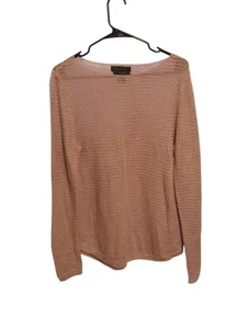 TAHARI Oro Rosa 100% Lino Manga Larga Suéter Pullover Cizalla Top Talla XL  - Imagen 1 de 10