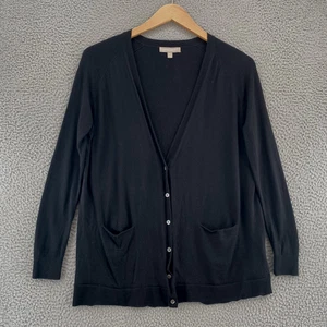 Banana Republic Sweater Womens Medium Black Merino Wool Cardigan Button Pockets - Picture 1 of 10