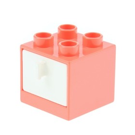 1x Lego Duplo Furniture Cabinet 2x2x1 1/2 Coral Drawer White 4891 4890