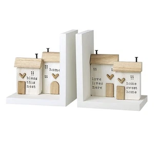 Rustic White Wooden House Bookends Shabby Chic Home Accessories and Home Decor - Picture 1 of 1