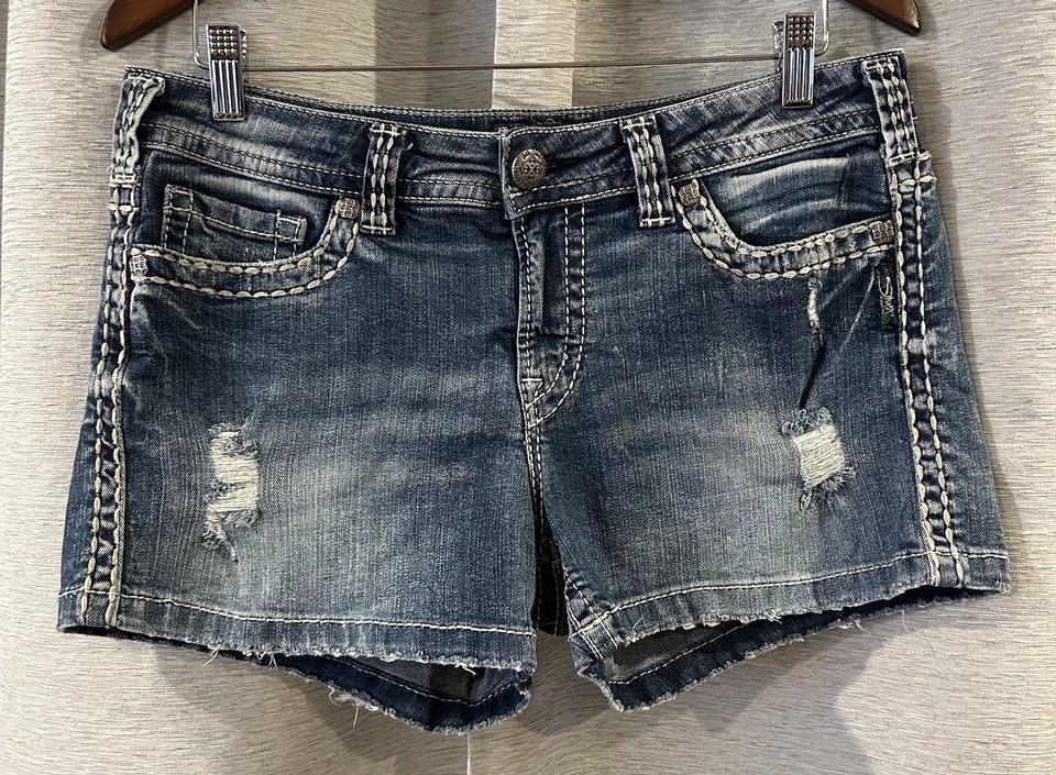 Pantalones cortos Silver Jeans Co. Aiko Mid Short W32/L3 de mezclilla súper elásticos botín occidental Foto 1 de 4