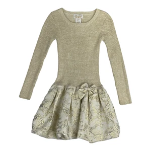 Niña Talla L (6X) Vestido Elastizado Tejido Oro Metálico Balón Falda por Heirlooms - Imagen 1 de 10