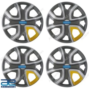 4 Pièce Neuf Roue Enjoliveurs Coque Plastique Gris Argent Jaune 14 " pour Tata - Photo 1 sur 2