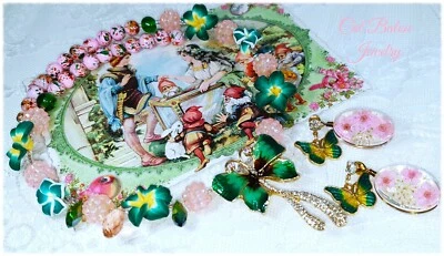 Romantik Märchen Kette Ohrringe Schmetterling Straß Blumen Rosa Glitzer Hochzeit - Bild 1 von 4