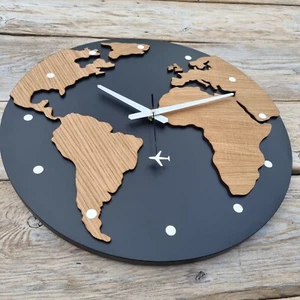 Large Wooden Wall Clock 19.5inch 50cm New Handmade Home Indoor Décor Time World - Picture 1 of 6