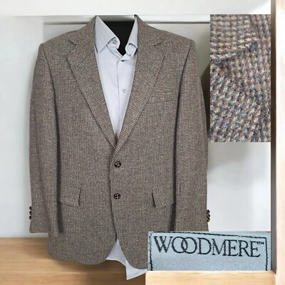 Chaqueta Blazer Woodmere Para Hombre 40R Marrón Pata de Gallo Cuadros Tweed Lana Foto 1 de 4