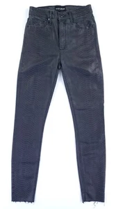 Black Orchid Women's 25 Noah Ankle Fray Snakeskin Coated Stretch Jeans - Picture 1 of 13