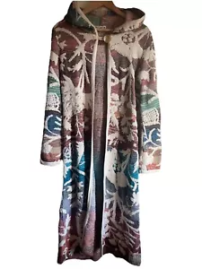 Relais X Anthropologie Jaquard Hooded Long Duster Colourful Cardigan Jacket S - Picture 1 of 14