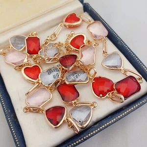 Vintage Art Deco Style - Glass Bezel Set - Red, Lilac & Pink Necklace - 20" - Picture 1 of 4