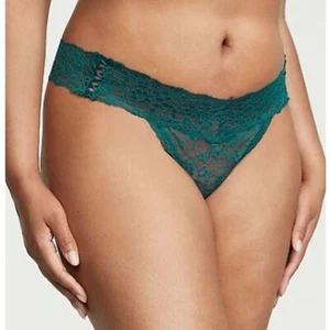 Victoria's Secret Lace Side Lace-Up Thong Panty Size XL Dark Teal Color - Picture 1 of 5