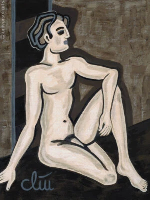 JACQUELINE DITT -  Akt mit Paravent 2 Gemälde 2006 Akt Mann nackt nude - Bild 1 von 3