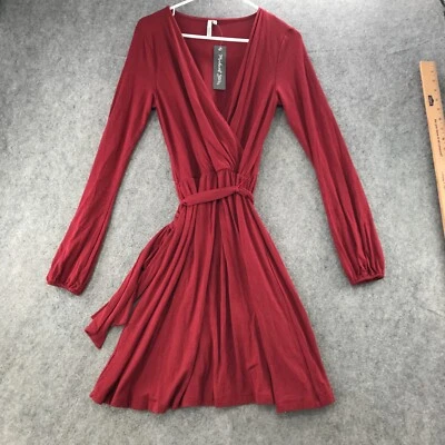 Vestido Michael Stars para mujer talla pequeña nuevo con etiquetas granate imitación envoltura cinturón manga larga EE. UU. Foto 1 de 4