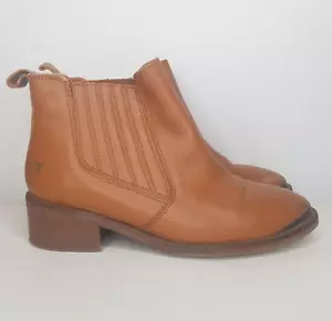 Windsor Smith Leather Eleta Heeled Ankle Boots Womens Size 37 Tan Brown Slip On - Picture 1 of 12