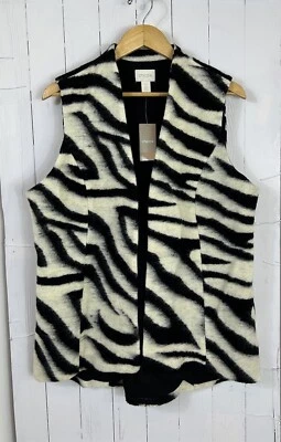 Chaleco/chaqueta Chico’s para mujer talla 2 (L-12) negro/blanco estampado cebra 57 % lana nuevo con etiquetas Foto 1 de 4