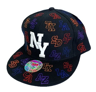 NY Flat Bill con SF CA SD TX AZ Gorra de Pelota Ajustada Bordada Talla Grande Sombrero Foto 1 de 4