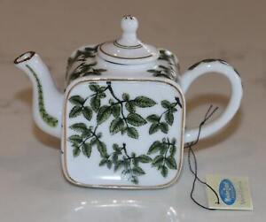 Vintage Porcelain Art Green Leaves Miniature Teapot - Oriental - Collectible