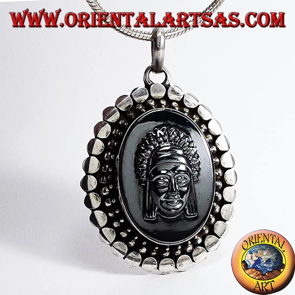 Ciondolo d'argento 925 ‰  con Cammeo su Ematite - Immagine 1 di 1