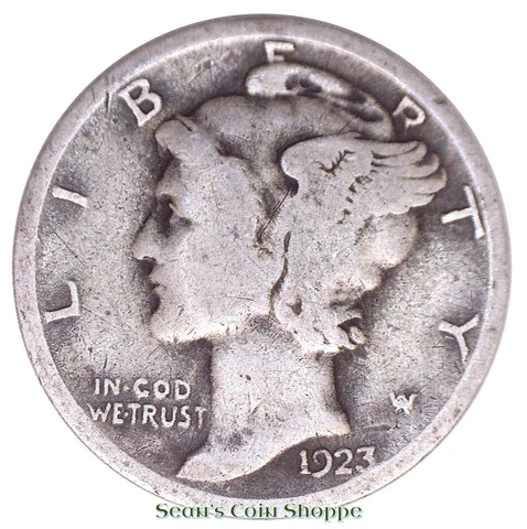 1923 Mercury Dime 10C Good G Condition Philadelphia 90% Silver Free Shipping! Cover