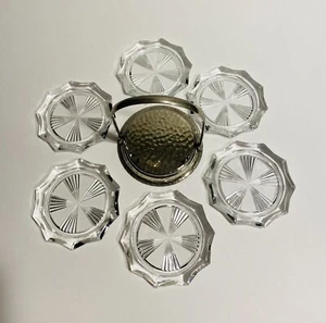 VTG 6 Starburst Crystal Coasters Reims France w Silverplated Caddy England - Picture 1 of 12