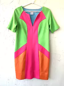 GRETCHEN SCOTT SZ M Pullover w/Stretch Color Block Neon Shift FUN! Dress - Picture 1 of 8