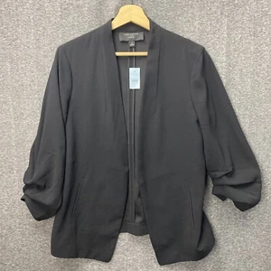 Ann Taylor Black Open Front Blazer Jacket Women’s Size 12 Petite Ruched NEW - Picture 1 of 8