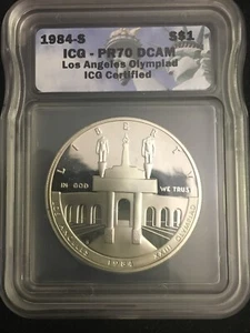 1984 S $1 Los Angeles Olympiad Commemorative Proof Dollar ICG PR70 PF70 DCAM - Picture 1 of 6