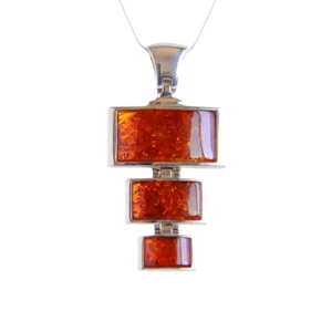 Baltic Amber Ladder Pendat Necklace in 925 Sterling Silver|Handmade - Picture 1 of 6