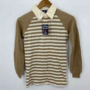 Left Bank Rugby Shirt Youth Boys Size M Beige Striped Long Sleeve Polo Vtg 70s - Picture 1 of 8