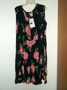 NUEVO CON ETIQUETAS VESTIDO DE VERANO RAYÓN ARRUGADO de la India TALLA 3X - 2x ROSAS EN NEGRO corre delgado - Imagen 1 de 5