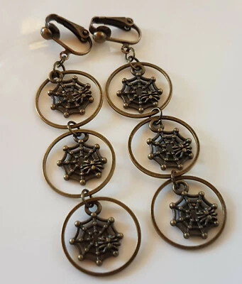 OHRCLIPS CLIPS  GOTHIC BRONZE SPINNE SPINNENNETZ LANG - Bild 1 von 2
