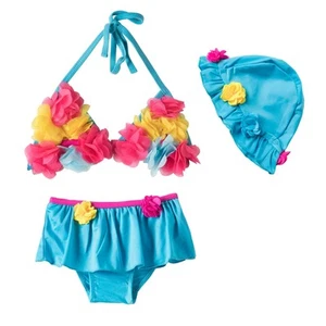 Little Girls Bikini Sets Swimsuits Beach Swimwear 3 Piece Cute Floral Tutu wi... - Picture 1 of 8