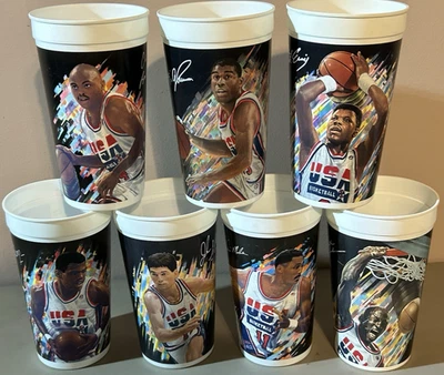 1992 Dream Team McDonalds Collector Cups  lot of 7 Set Jordan Robinson Malone - Image 1 of 4