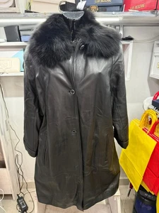 Giacca Cappotto In Vera Pelle Donna Woman Taglia 52 Nero Cod. AM57 - Picture 1 of 7