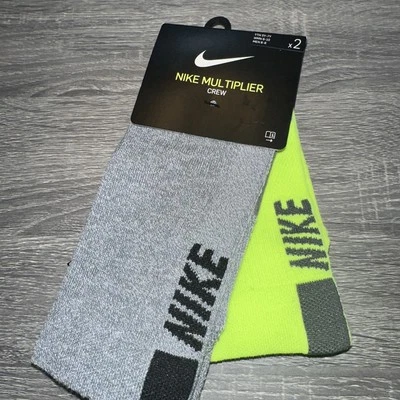 Nike Multiplier Crew Socks Gray And Volt 2 Pack Mens Size M (6-8) SX7557 Tennis - Image 1 of 4