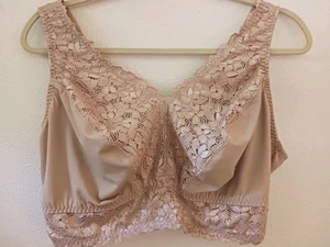 Breezies Plus Sz 3X Bra Bralette Touch of Lace Seamless Wirefree Nude Beige - Picture 1 of 9