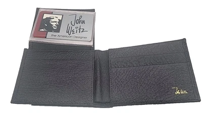 Carteira Vintage John Weitz Preta Couro Genuíno Nova Dobrável - Imagem 1 de 4