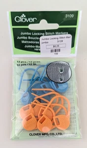 Clover Art. 3109 Jumbo Locking Stitch Markers 12 count US Size 9-10.5 Needle DS - Picture 1 of 2