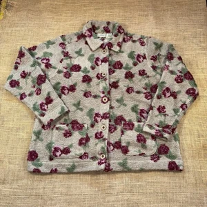 LL Bean Womens Medium Beige Pink Floral Shacket Cardigan Cozy Cottage Grandma - Picture 1 of 5