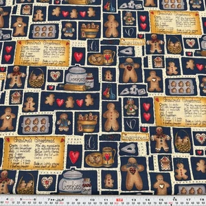 Vintage Dianna Marcum Omas Lebkuchen Rezept Baumwollstoff HALBER YARD - Bild 1 von 2