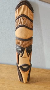 Vintage African Tribal Hand Carved Wooden Mask Wall Hanging 35.8cm - Picture 1 of 11