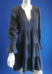 POMANDER PLACE/TUCKERNUCK-Kenzo-LARGE-Navy White Dots-Tiered Mini-Smocked LS - Picture 1 of 12