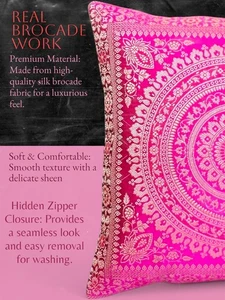 SET OF 2 BROCADE SILK CUSHION COVER HANDMADR MANDALA DESIGN BOHO HOMEDECOR 16X16 - Picture 1 of 7
