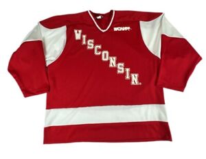 Vtg Wisconsin Badgers Hockey Jersey Mens 2XL Koronis Sports NCAA Made in USA Red