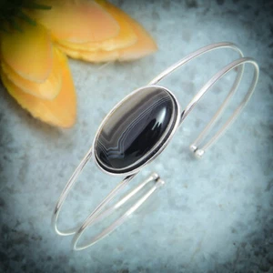 Estética Bostwana Ágata Piedras 925 Plata de Ley Hecho a Mano Pulsera Puño - Imagen 1 de 3